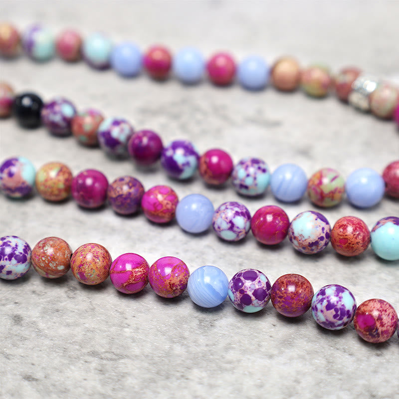 Perles de Mala en pierre de lotus véritable Miano de 8 mm pour la méditation et la guérison