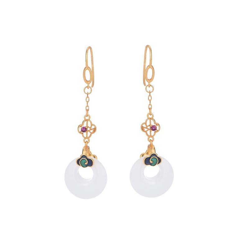 Boucles d'oreilles pendantes en jade blanc pour la protection et la chance