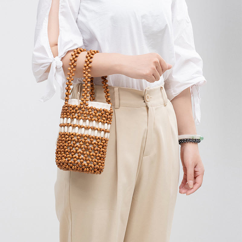 Sac seau en perles de bois 12 cm pour bijoux spirituels