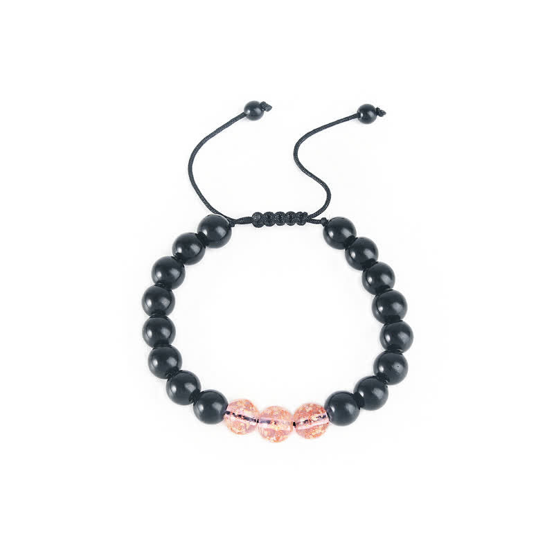 Bracelet de force en obsidienne noire de 10 mm avec pierre lumineuse