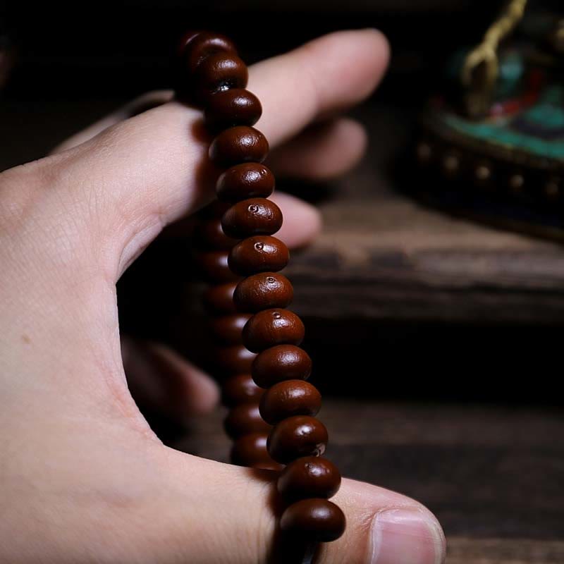 9mm Purple Bodhi Seed Mala Bracelet with Three-eyed Dzi Beads for Harmony