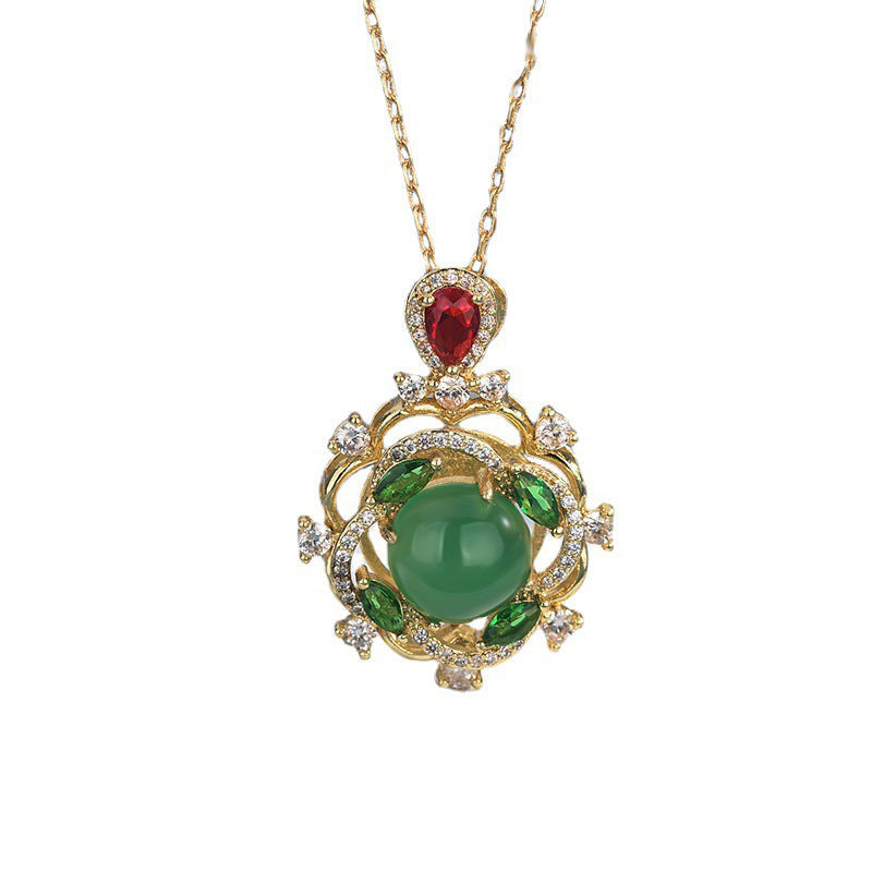 Collier porte-bonheur en jade cyan et cristal rouge pour l'harmonie et la guérison