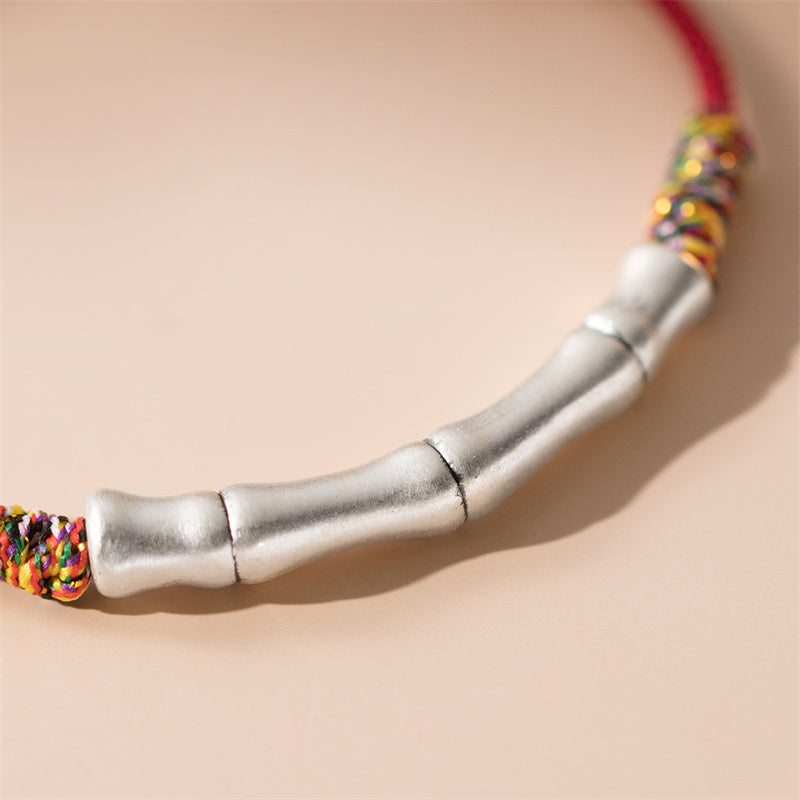 999 Sterling Silver Luck Bamboo Red Rope Bracelet