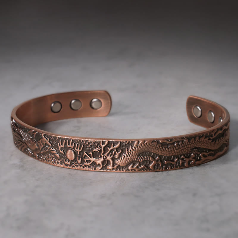Unisex Dragon Phoenix Copper Cuff Bracelet for Protection