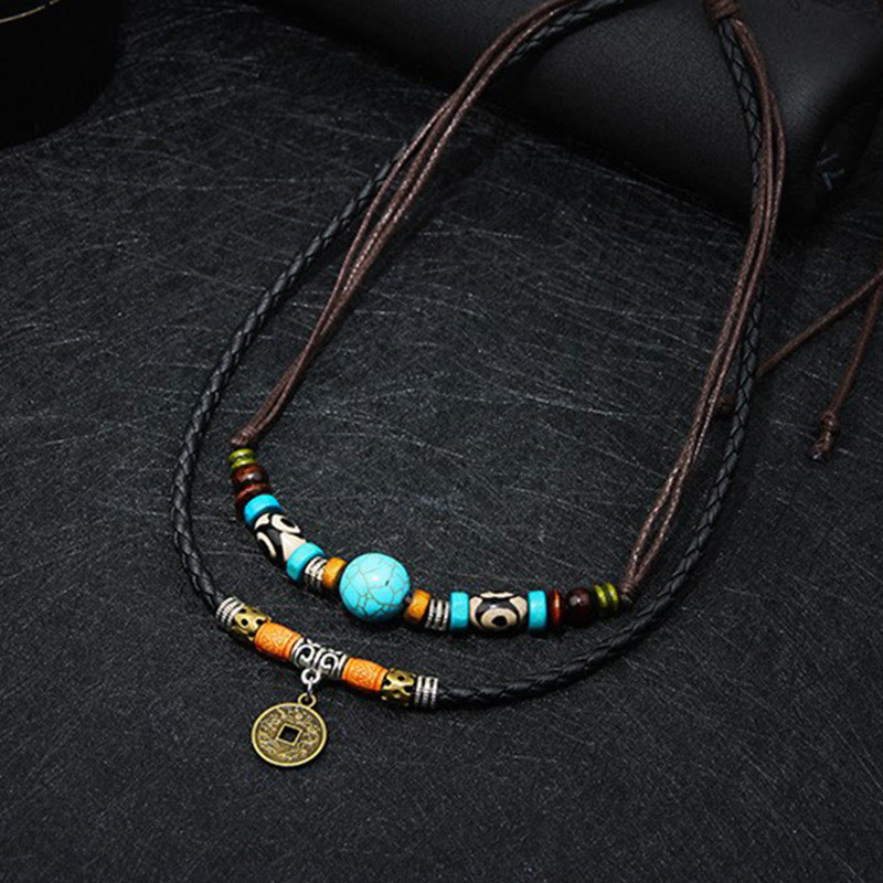 Collier de protection en perles Dzi turquoise