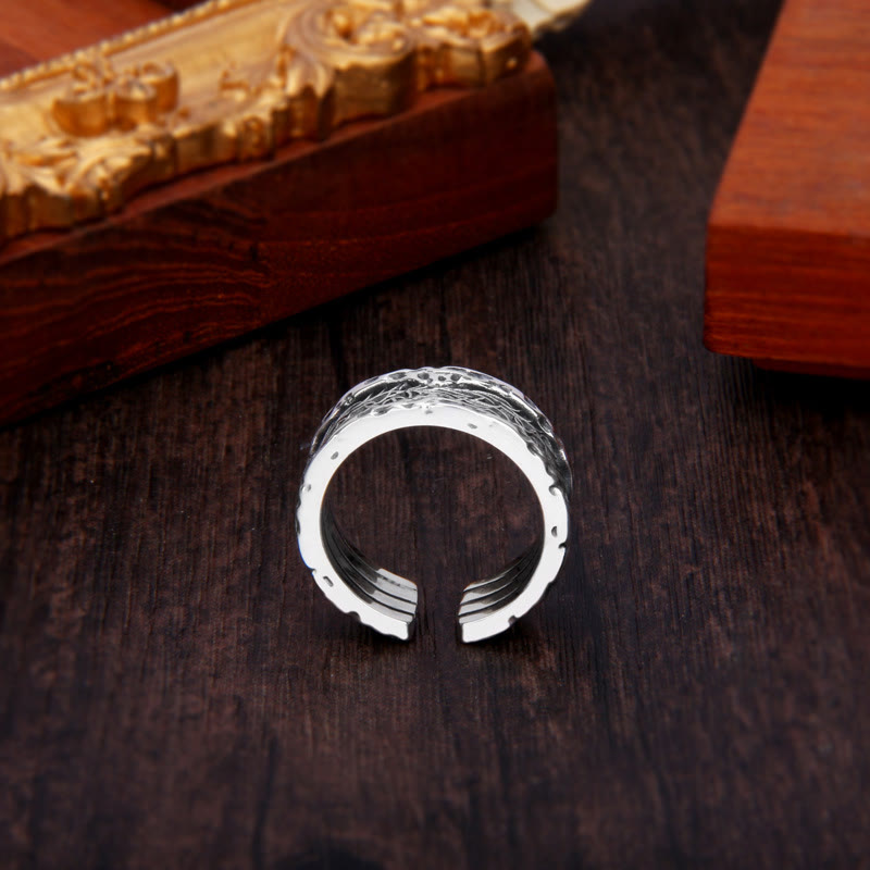 Bague ajustable en argent sterling 925 avec motif de fleurs de la dynastie Tang