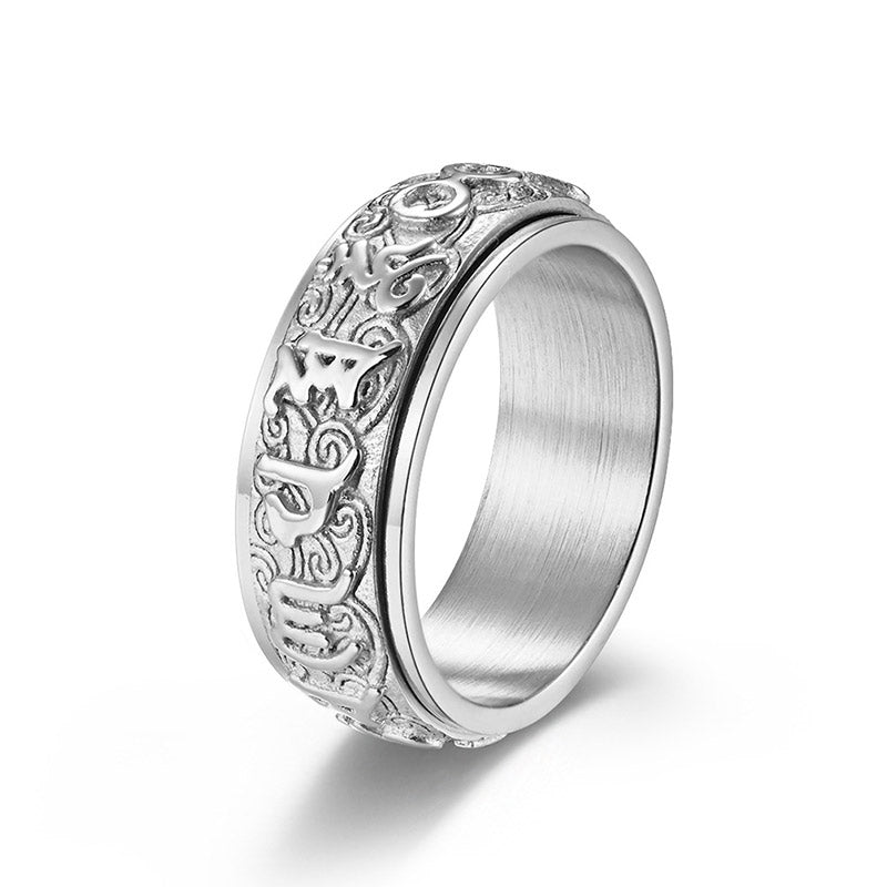 Bague Om Mani Padme Hum en acier titane de 8 mm pour l'équilibre et le calme