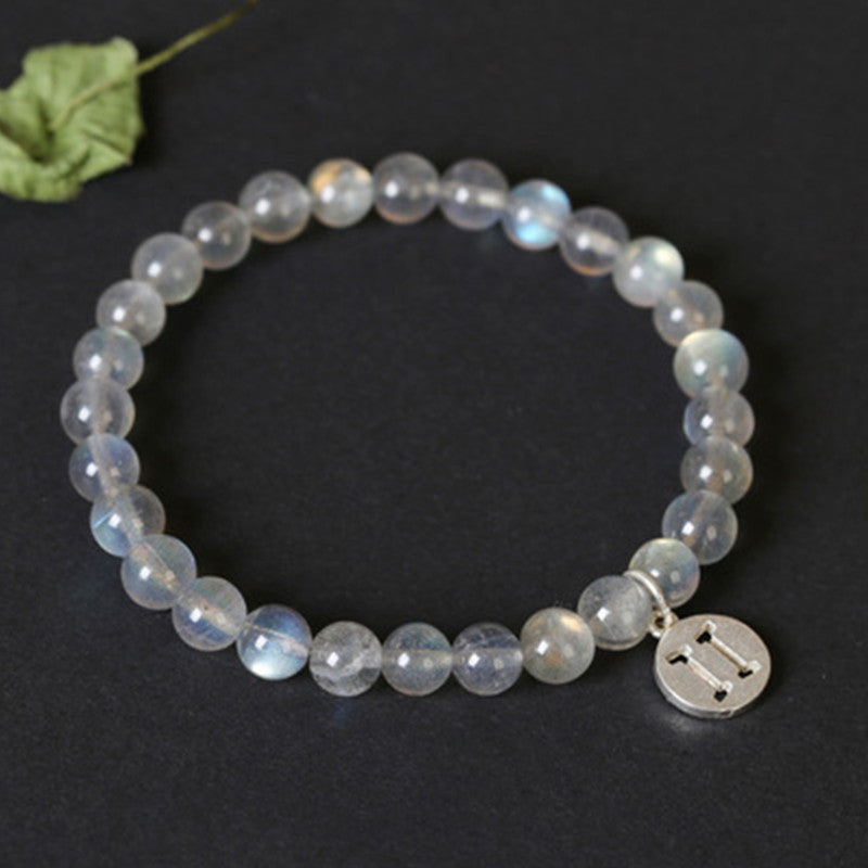 Bracelet Charmant 12 Pierres de Lune Zodiaque Perles de 7 mm