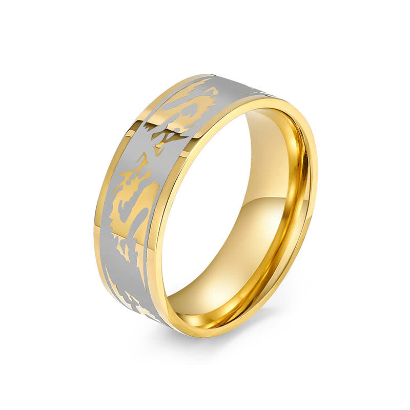 Bague de protection en acier titane de 8 mm avec dragon sculpté