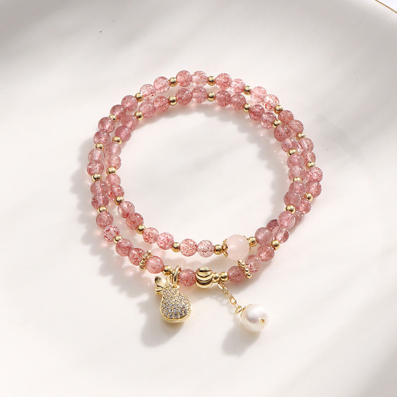 Bracelet de guérison d'amour à double tour en quartz fraise