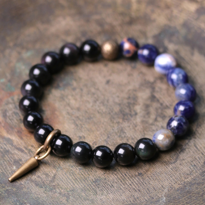 Bracelet de couple Force en obsidienne noire et sodalite