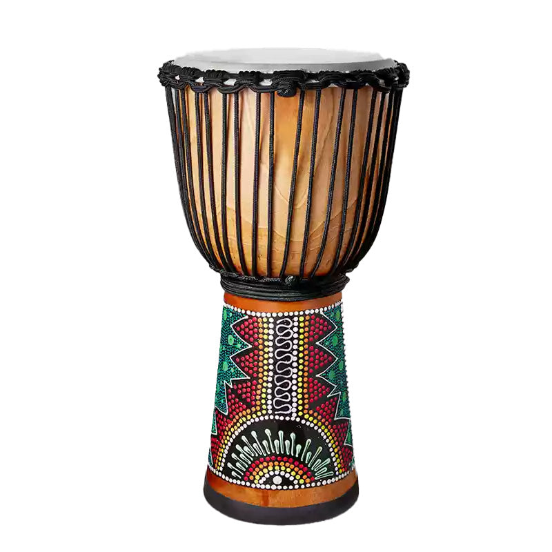 African Djembe Drum with colorful geometric patterns for beginners