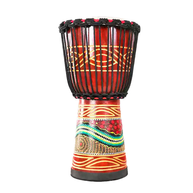Colorfully painted Djembe drum with African patterns in Djembe African Hand Drum for Beginner
