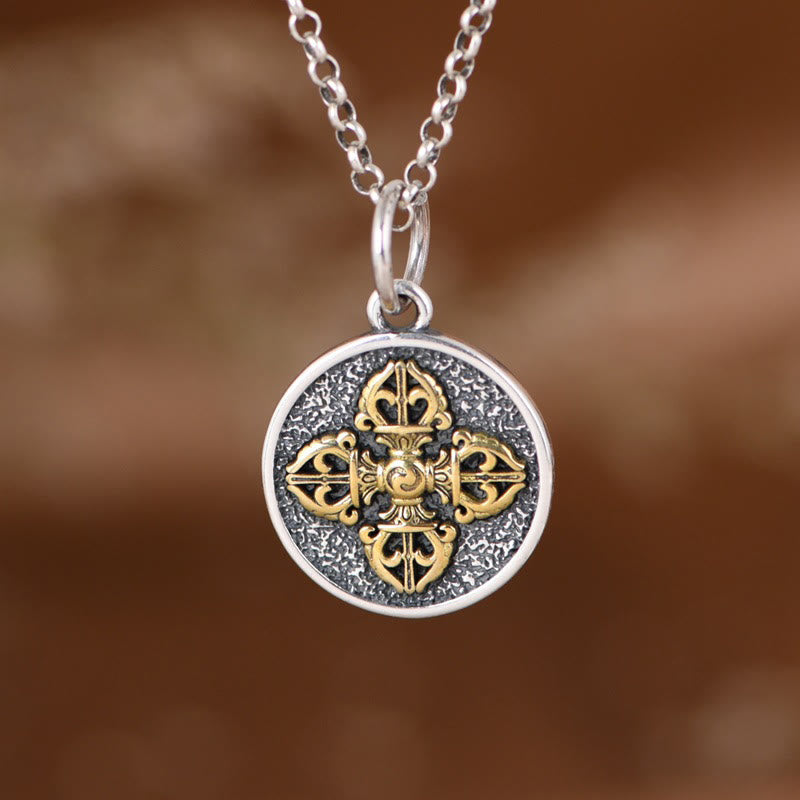 Collier Double Dorje Vajra | Pendentif spirituel en argent sterling 925