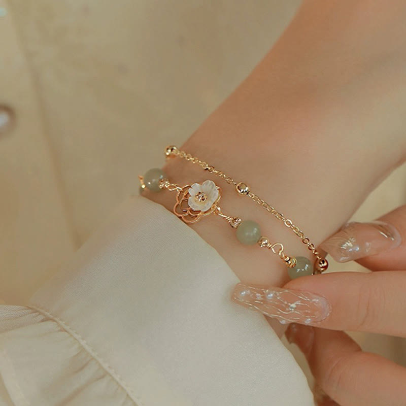 Bracelet porte-bonheur papillon en jade plaqué or 14 carats à double couche