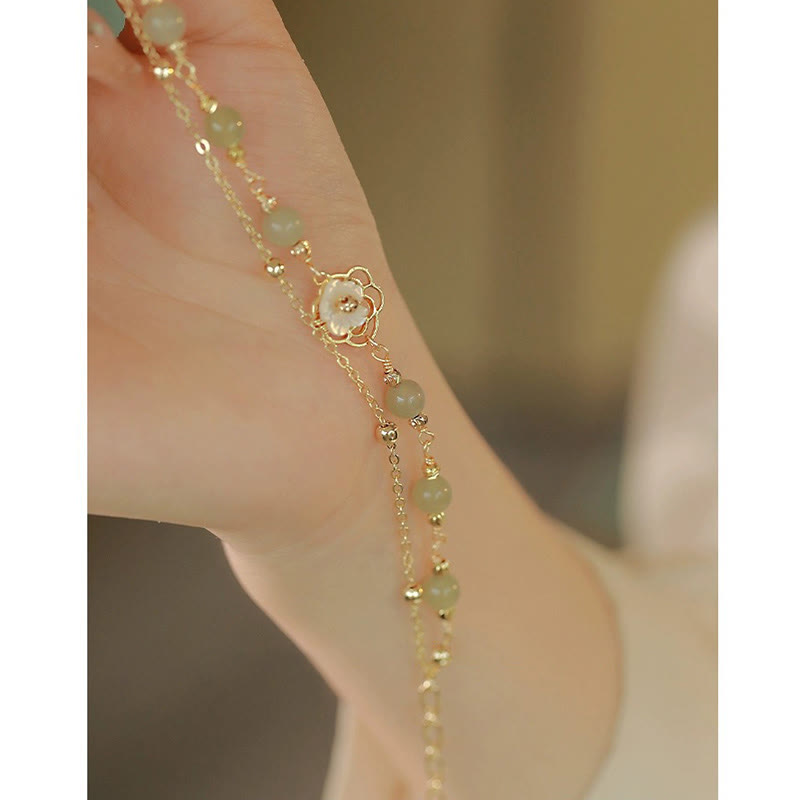 Bracelet porte-bonheur papillon en jade plaqué or 14 carats à double couche