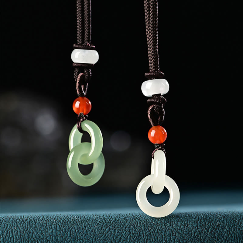 Collier en jade à double boucle de paix | Jade Hetian cyan et blanc