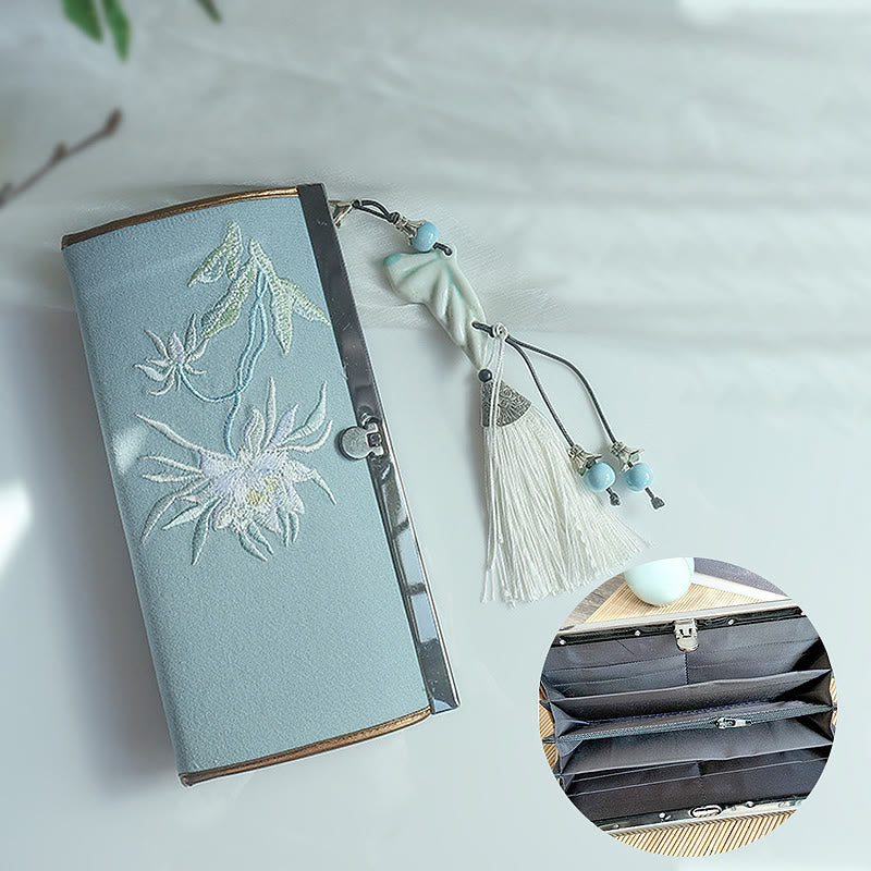 Portefeuille floral brodé recto verso 19 cm | Spiritual Accessories