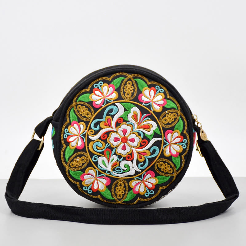 Sac bandoulière en toile brodée de fleurs double face | Accessoire spirituel