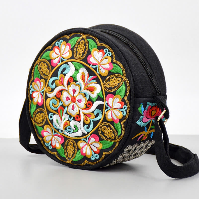 Sac bandoulière en toile brodée de fleurs double face | Accessoire spirituel