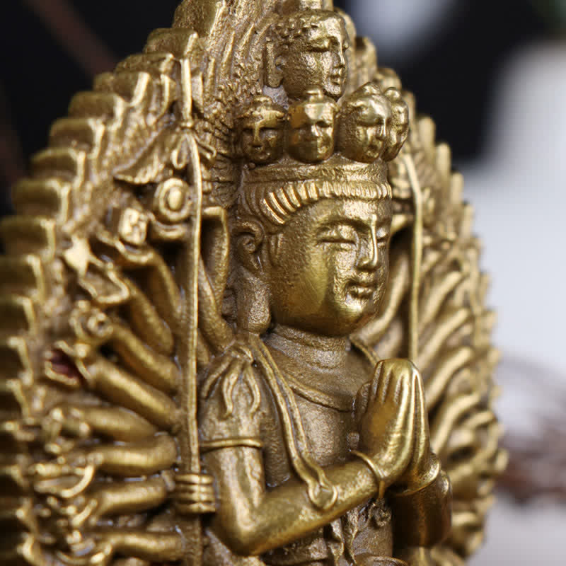 Statue en cuivre d'Avalokitesvara à mille mains à double face