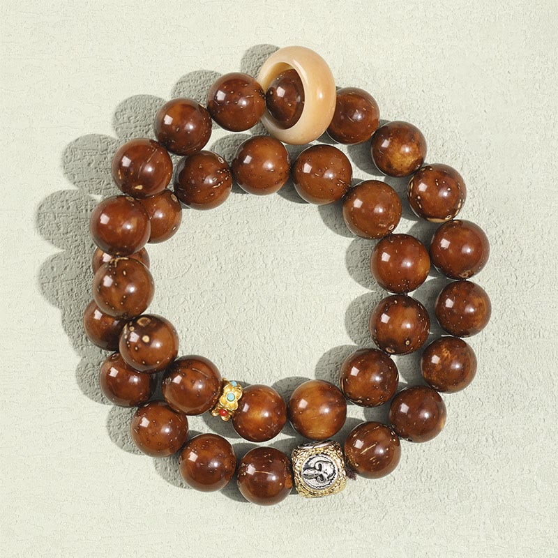 Bracelet spirituel double tour en or violet et graine de Bodhi