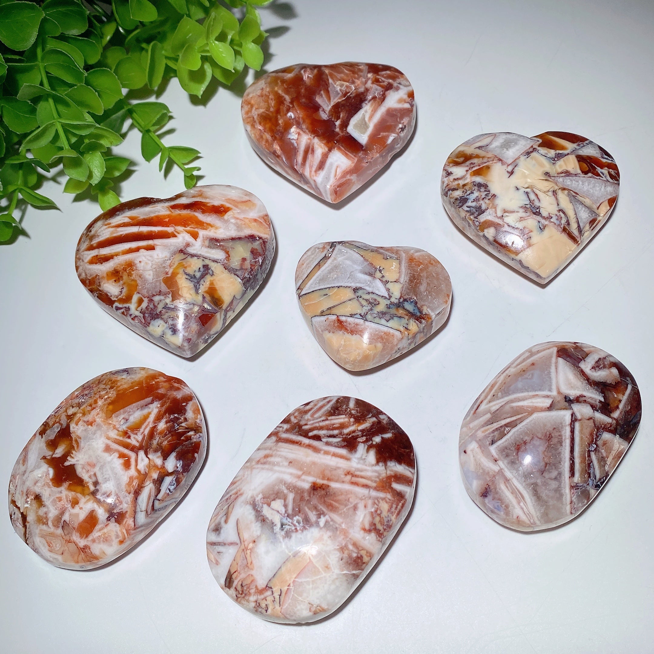 Pierre de paume en forme de cœur d'agate dragon, cristal de guérison de 2,0 à 2,6 pouces