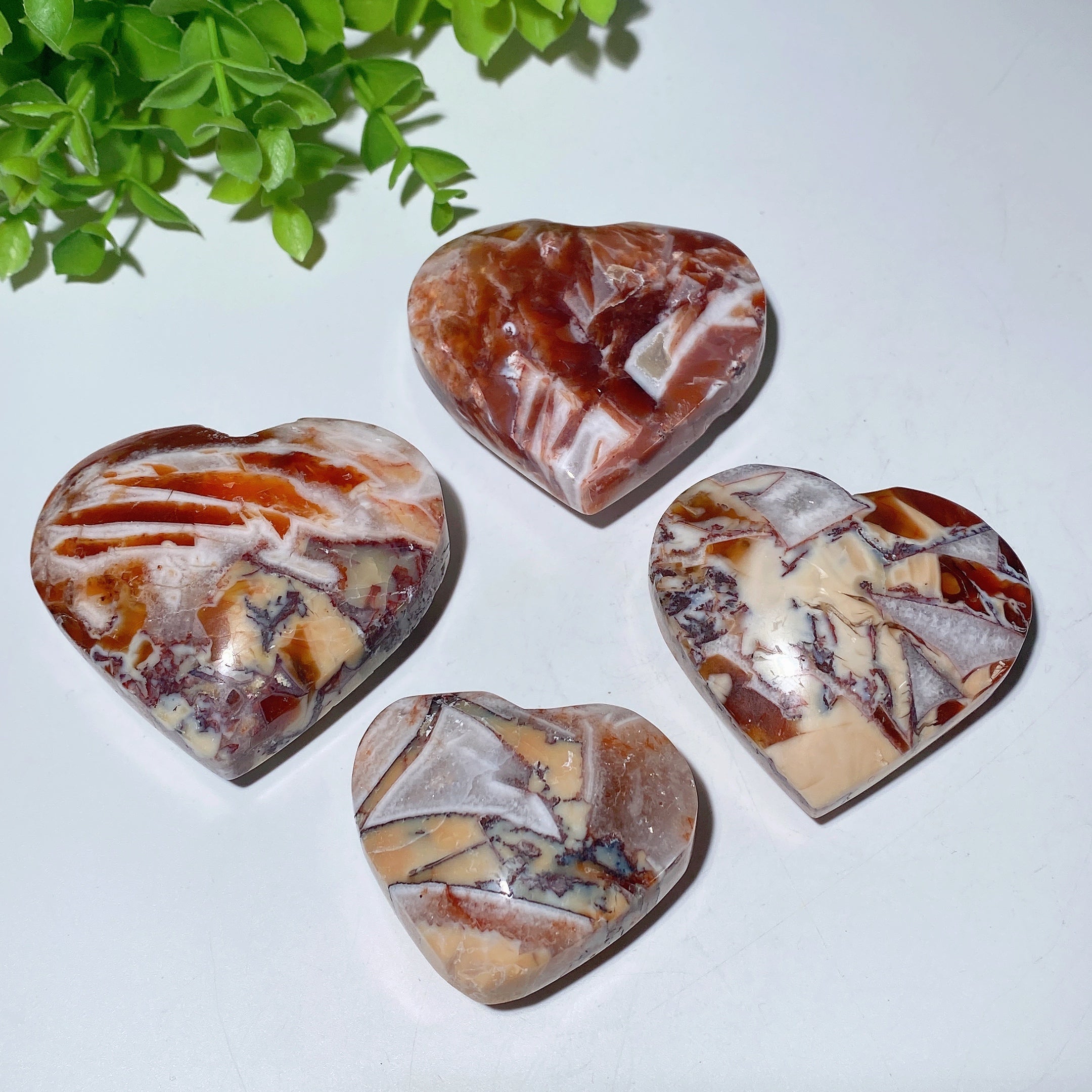 Pierre de paume en forme de cœur d'agate dragon, cristal de guérison de 2,0 à 2,6 pouces
