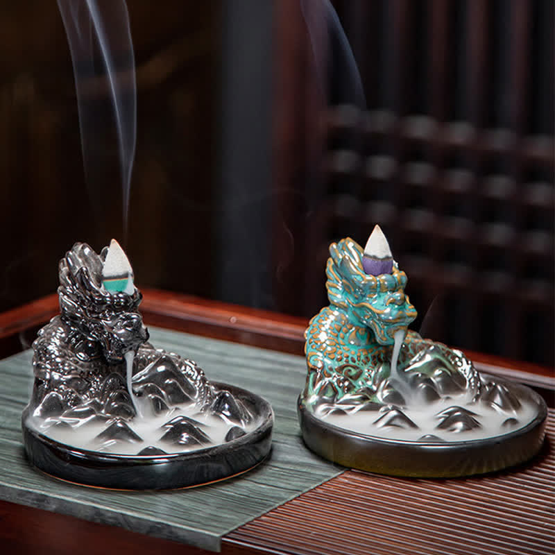 Brûleur d'encens à reflux en céramique Dragon