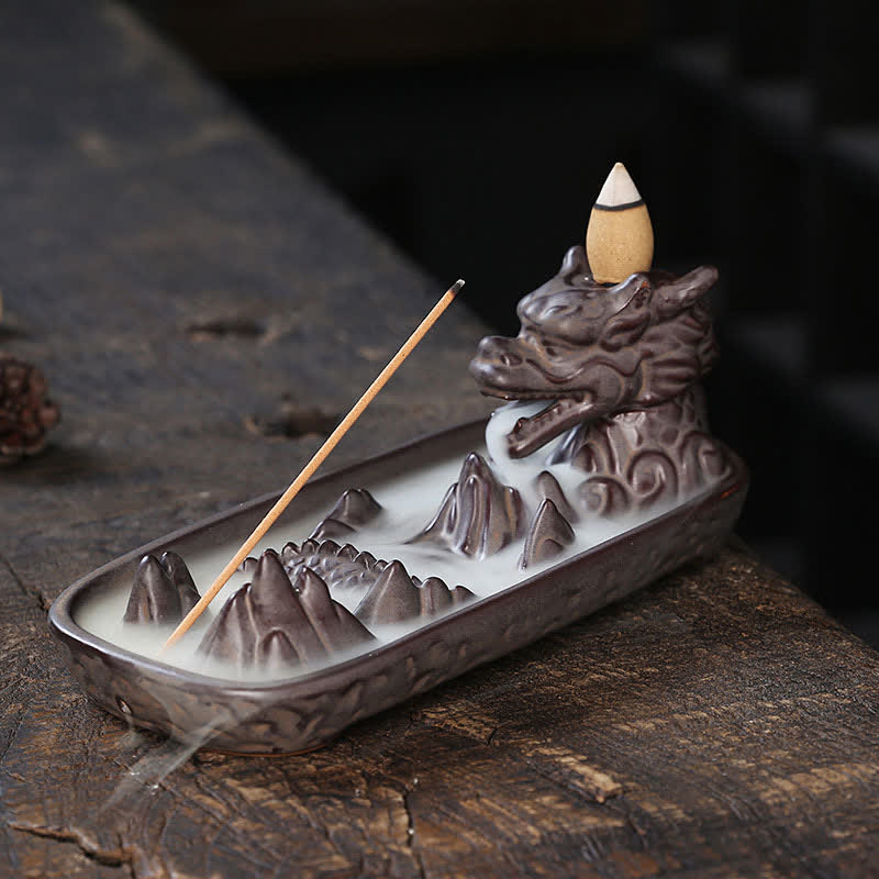 Brûle-encens en céramique Dragon | Décoration Force et Chance