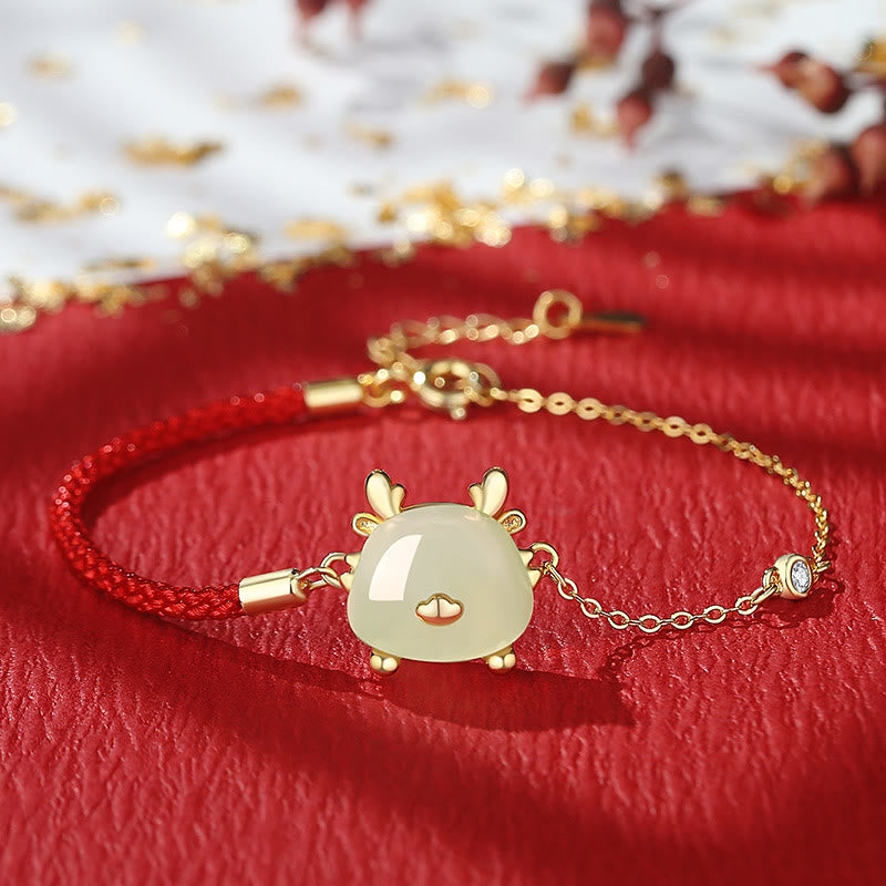 Bijoux Dragon | Bracelet de protection en jade Hetian et agate rouge
