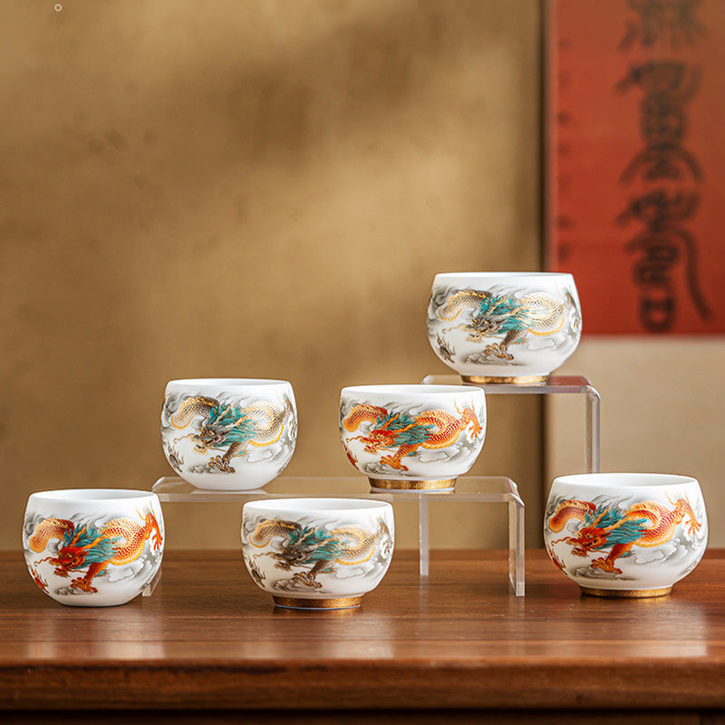 Tasse à thé en céramique Dragon Phoenix 130 ml Décoration zen Cadeau