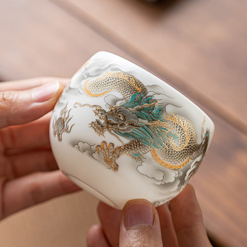 Tasse à thé en céramique Dragon Phoenix 130 ml Décoration zen Cadeau