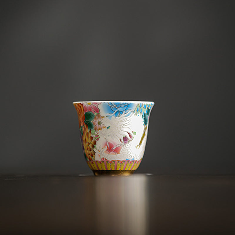 Tasse à thé en céramique Dragon et Phénix 50 ml | Décor Zen