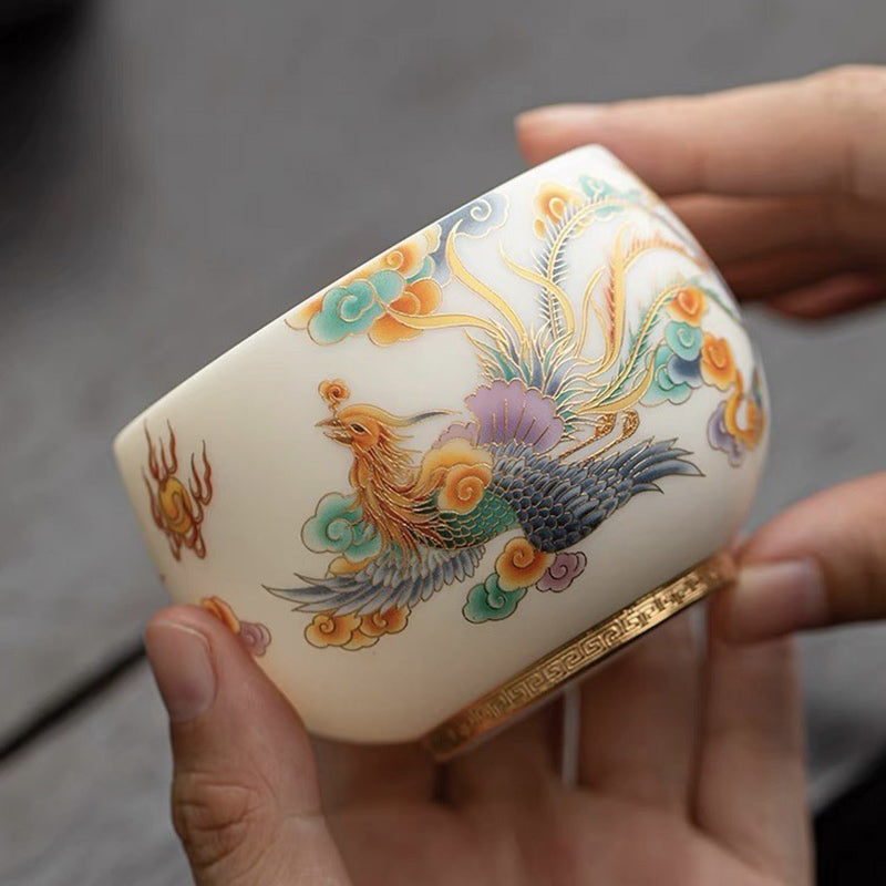 Tasse à thé en céramique Dragon Phénix avec nuages propices | Décor Zen