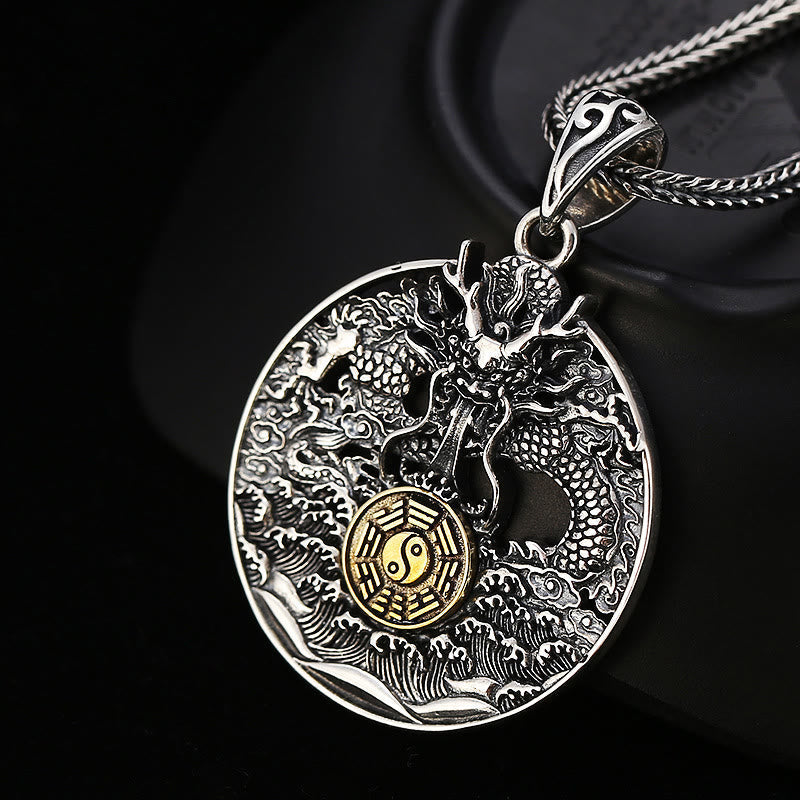 Collier Bagua Yin Yang Vagues du Dragon | Pendentif Chance et Force