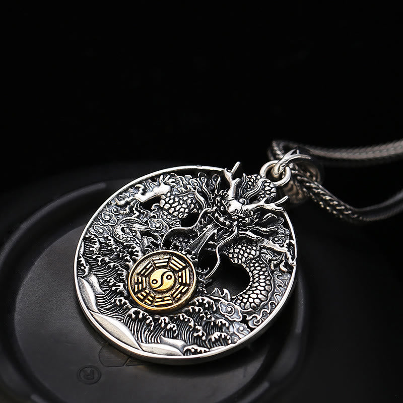 Collier Bagua Yin Yang Vagues du Dragon | Pendentif Chance et Force