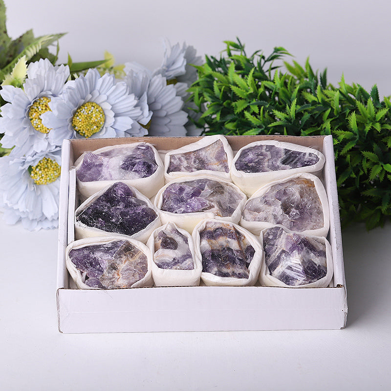 Coffret de collection de pierres brutes d'améthyste de rêve 5 x 7 pouces