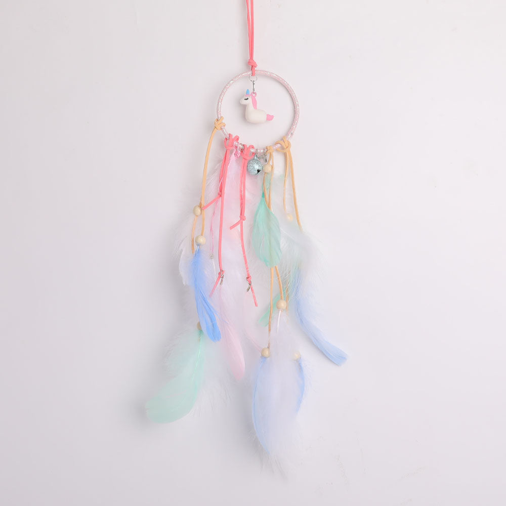 Dream Catcher Hanging Ornament with Pastel Feathers for Spiritual Decor