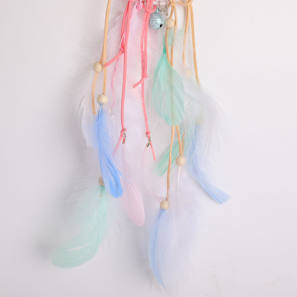 Dream Catcher Hanging Ornament with Pastel Feathers for Spiritual Decor