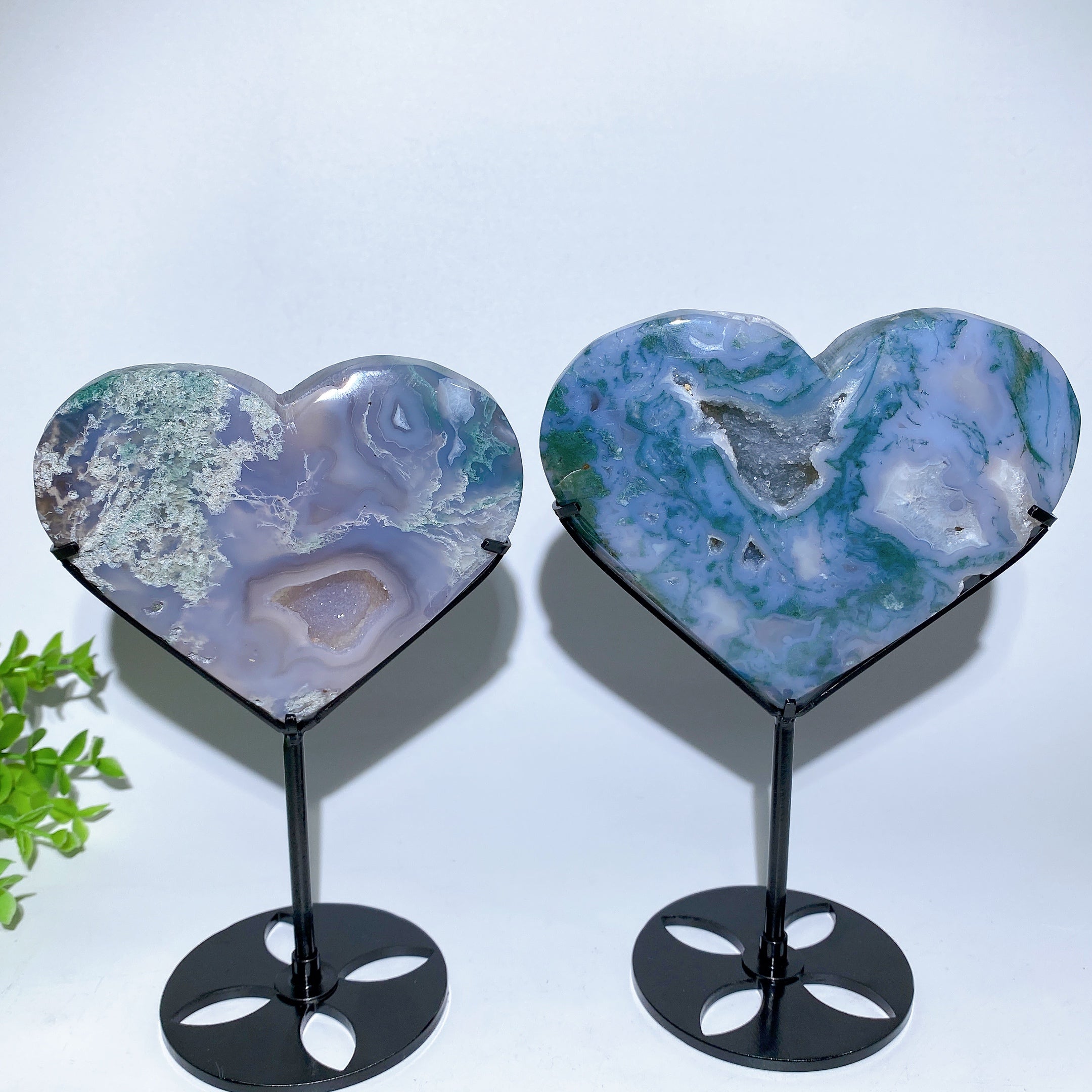 Présentoir en cristal en forme de cœur en agate mousse druzy (4 à 6 pouces)