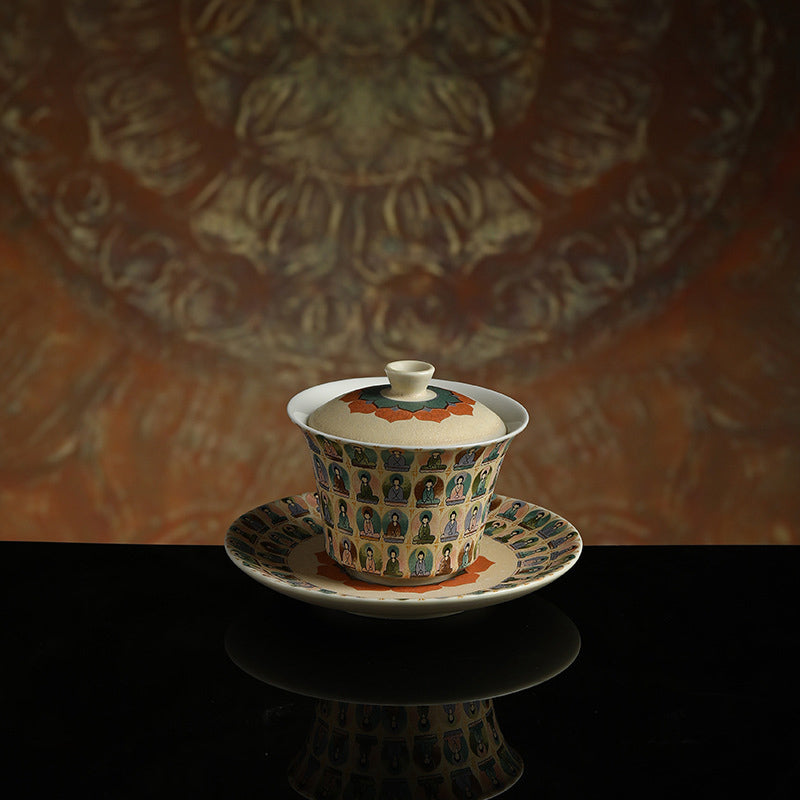 Gaiwan en céramique de Dunhuang avec mille bouddhas et couvercle 150 ml