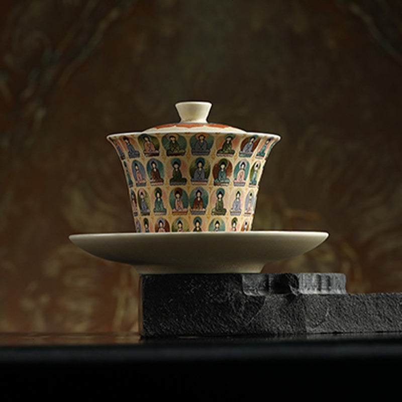 Gaiwan en céramique de Dunhuang avec mille bouddhas et couvercle 150 ml