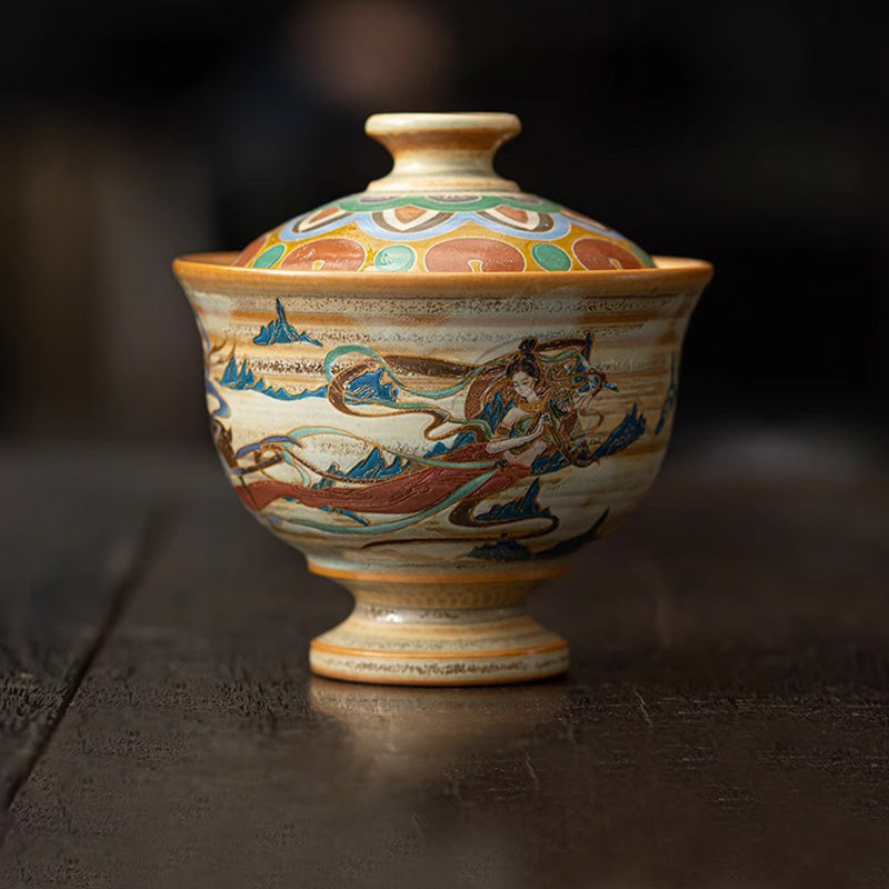 Tasse à thé Gaiwan en céramique Dunhuang Flying Apsaras 150 ml