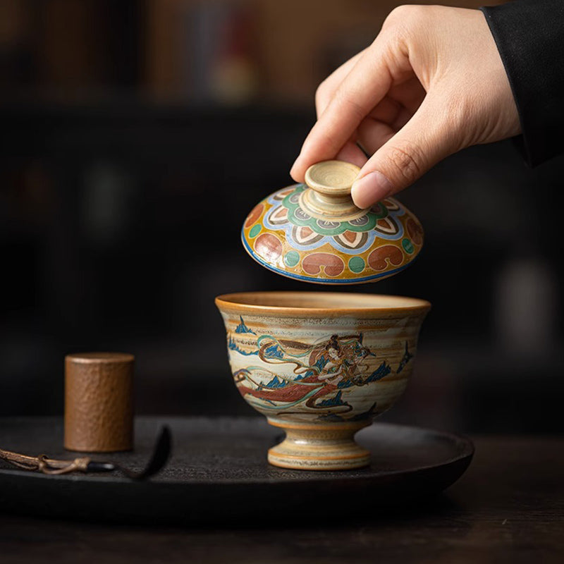 Tasse à thé Gaiwan en céramique Dunhuang Flying Apsaras 150 ml