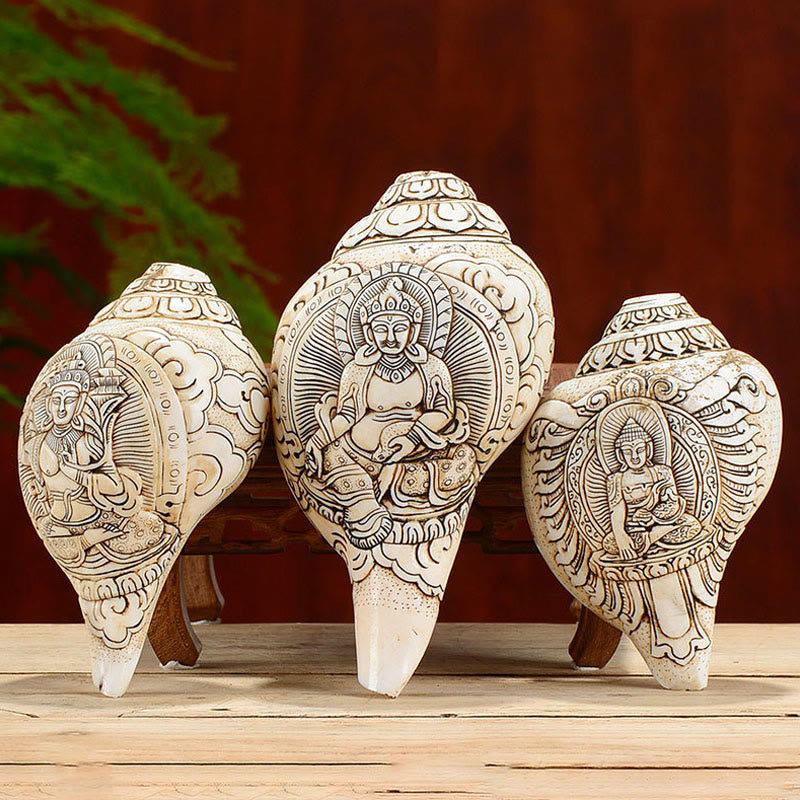 Tibetan Handmade Engraved Shankha Conch Shell Decoration