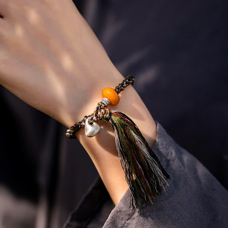 Bracelet de protection des vœux en argent sterling 990 et ambre