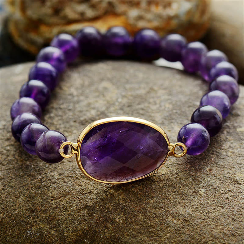 Bracelet d'équilibre en améthyste de 8 mm avec motif marquise
