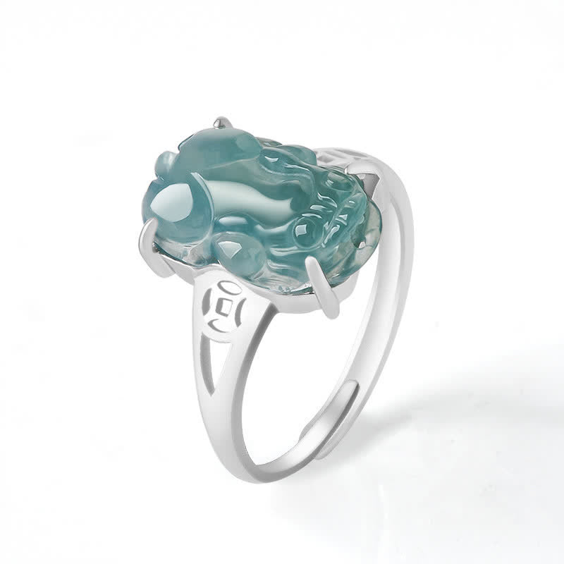 Bague Pixiu en argent sterling et jade pour la richesse et la chance
