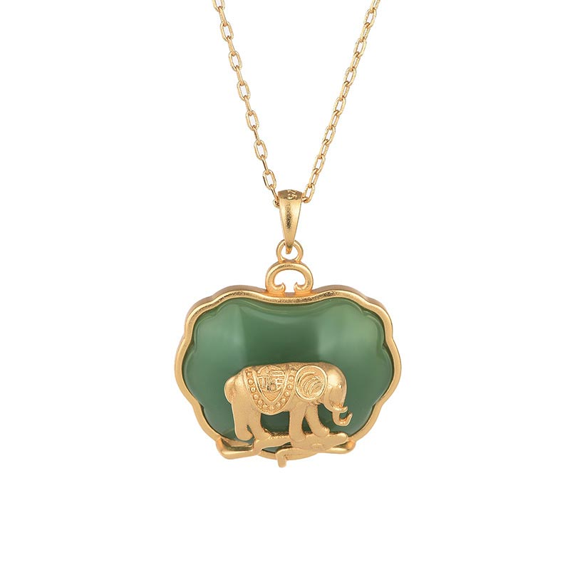 Collier de guérison éléphant en jade naturel 24 mm pour femme
